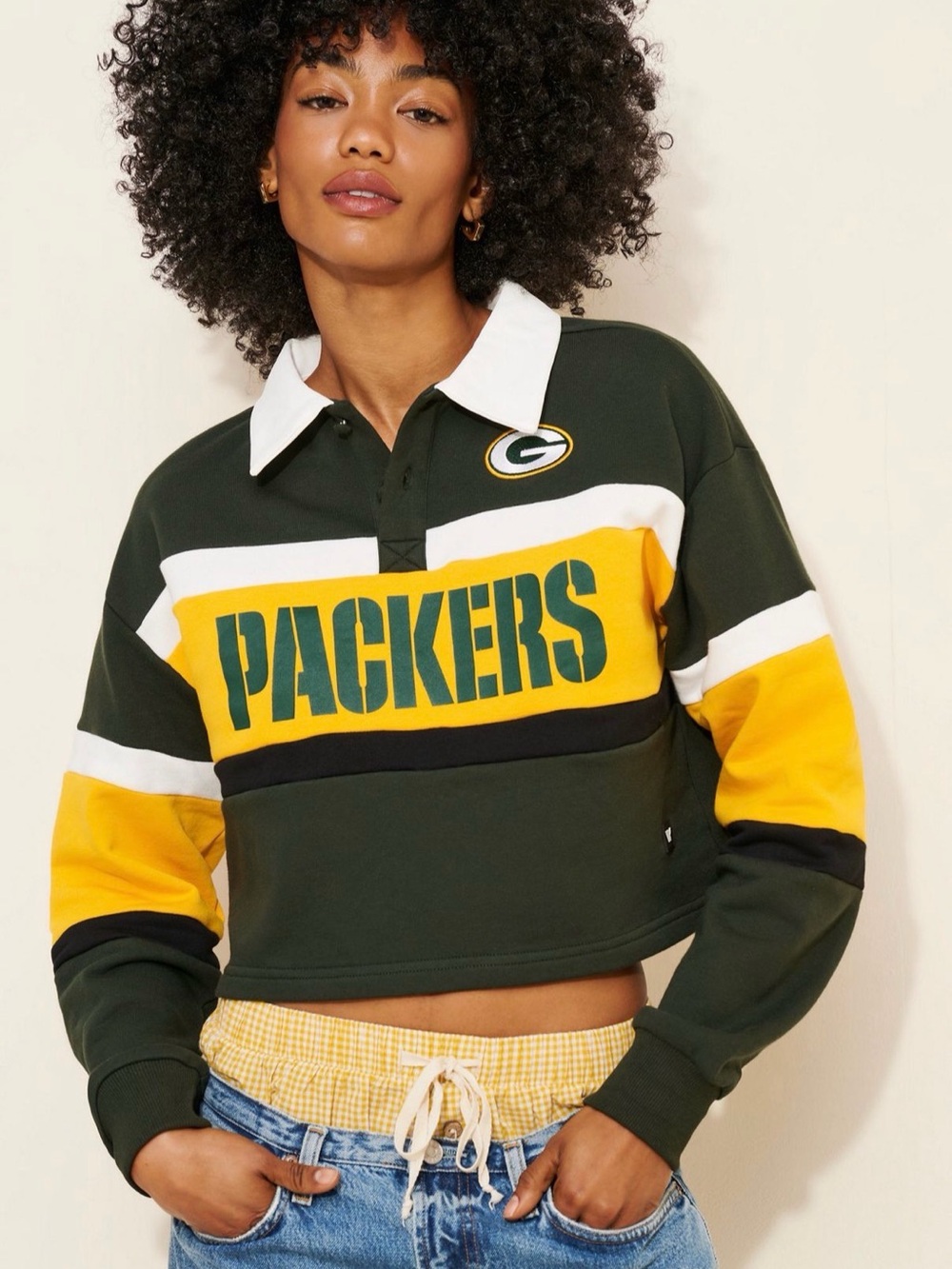 The Wild Collective - Green Bay Packers Rugby Pullover Top